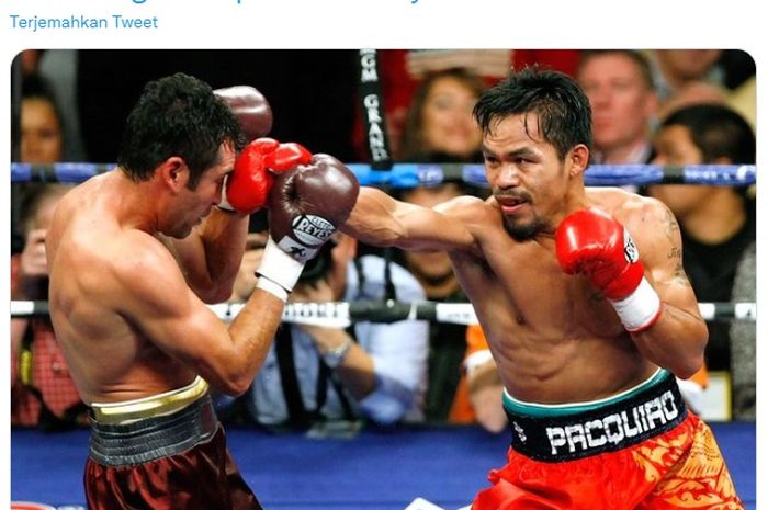 Duel tinju Manny Pacquiao (kanan) melawan Oscar De La Hoya (kiri) pada 6 Desember 2008.