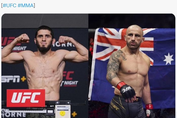 Montase dua jagoan UFC, Islam Makhachev (kiri), dan Alexander Volkanovski (kanan).