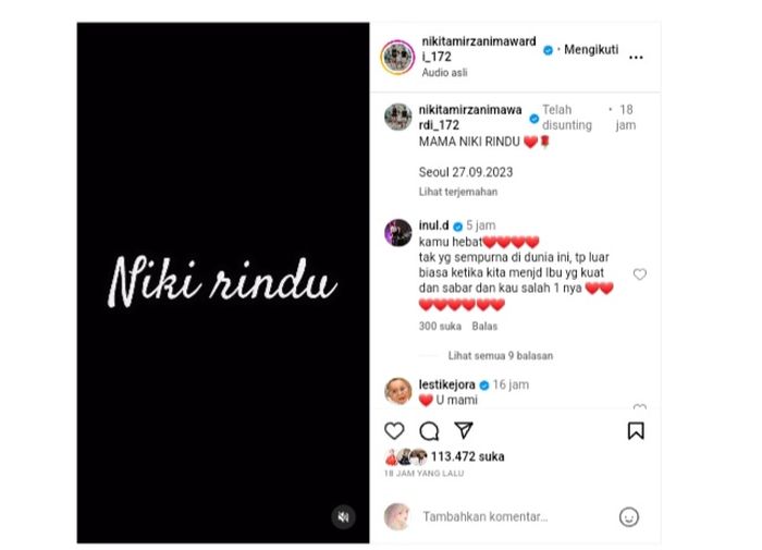 Postingan Nikita Mirzani rindu ibunya
