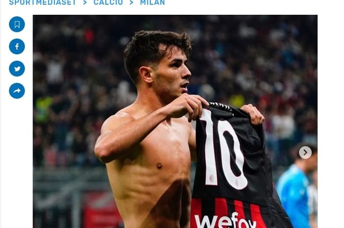 Selebrasi Brahim Diaz usai cetak gol dalam laga AC Milan vs Juventus dalam lanjutan Liga Italia di San Siro (8/10/2022).