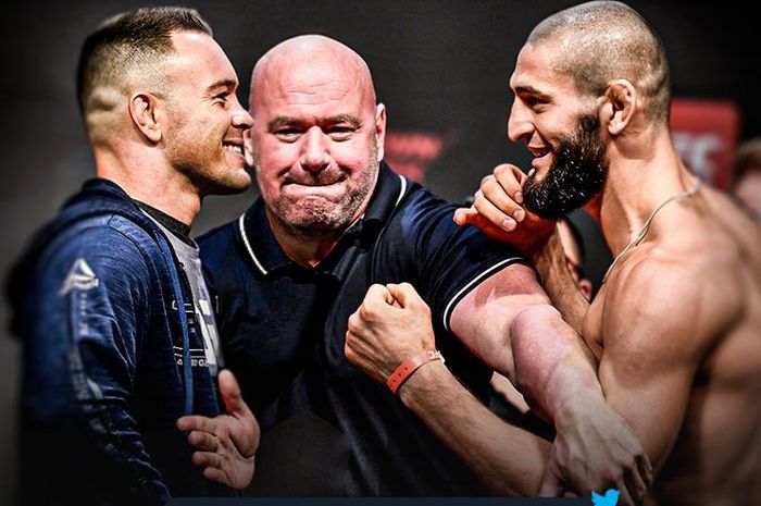 Ilustrasi dua jagoan UFC, Khamzat Chimaev (kanan) dan Colby Covington.