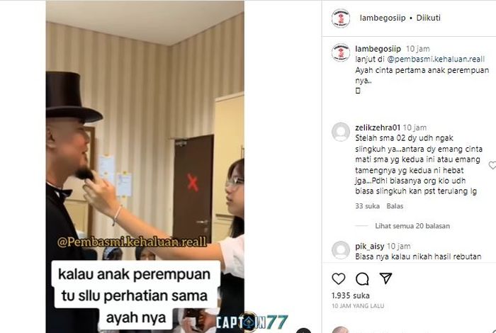 Posting-an video saat Safeea Ahmad memegang jenggot Ahmad Dhani