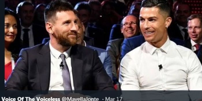 Lionel Messi dan Cristiano Ronaldo saat bertemu dalam acara UEFA.