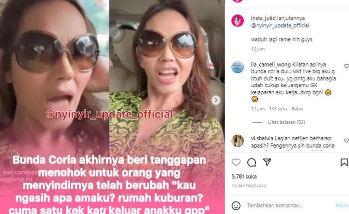 Postingan @insta_julid yang mengunggah ulang live Bunda Corla