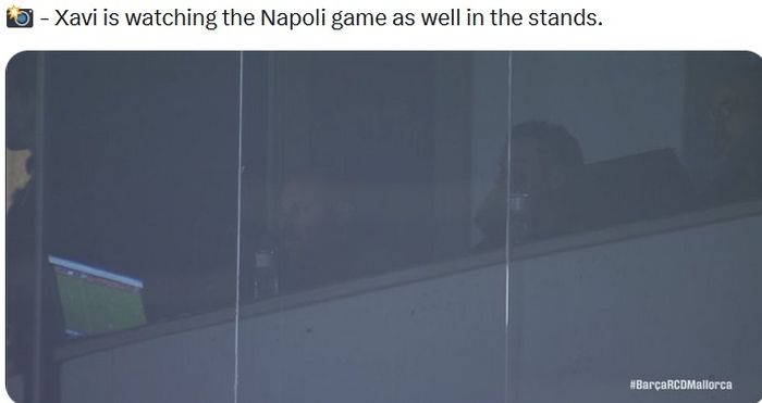 Xavi Hernandez menonton laga Napoli versus Torino dari tribune.