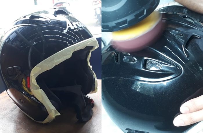 Proses masking dan polishing helm