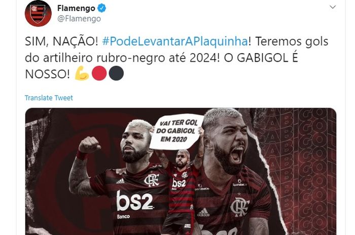 Pengumuman perekrutan Gabigol di akun Twitter Flamengo.