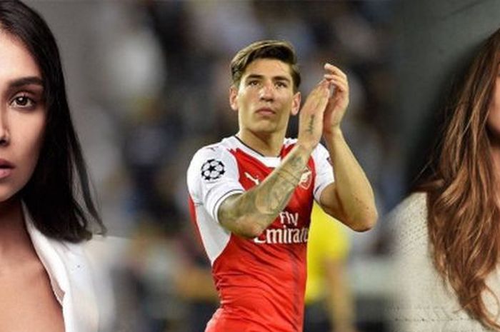 Hector Bellerin diantara Shree Patel (kiri) dan Esha Gupta