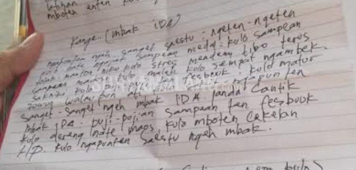 penggalan surat wasiat yang ditinggalkan Agus