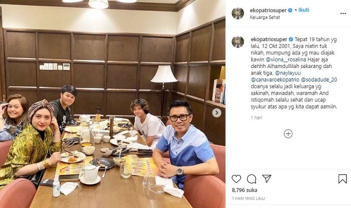 Eko Patrio rayakan anniversary pernikahannya ke-19 dengan Viona Rosalina