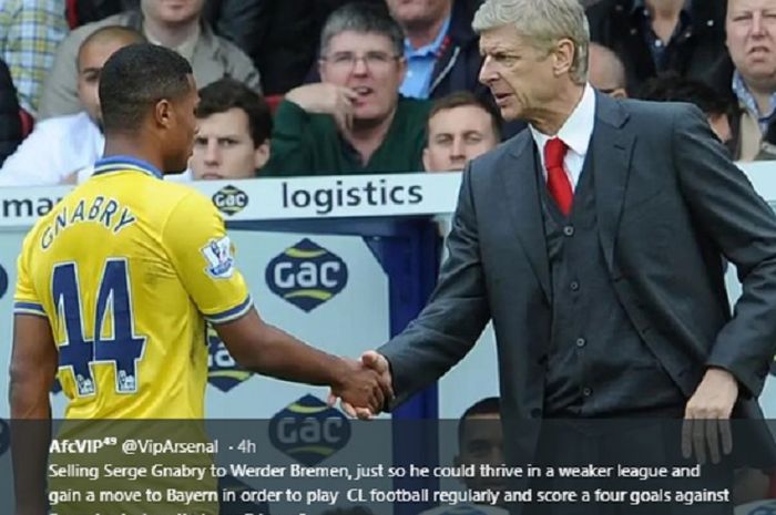 Serge Gnabry dan Arsene Wenger kala masih membela Arsenal.