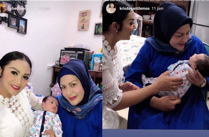 Sechah Sagran dan Krisdayanti saat menjenguk bayi