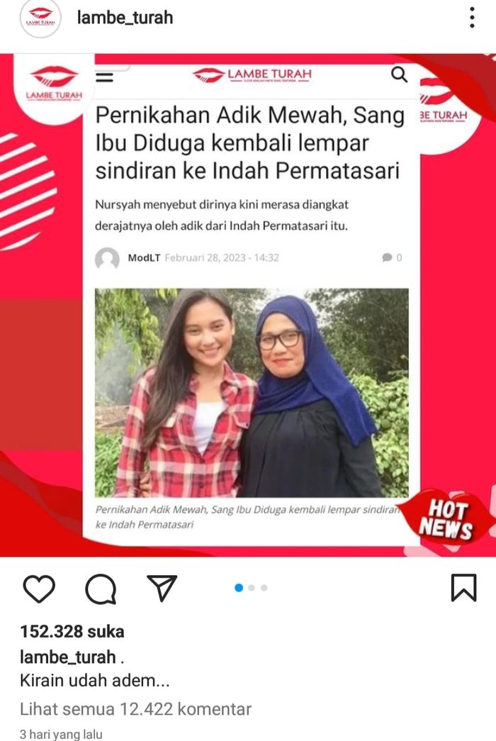 Postingan akun @lambe_turah