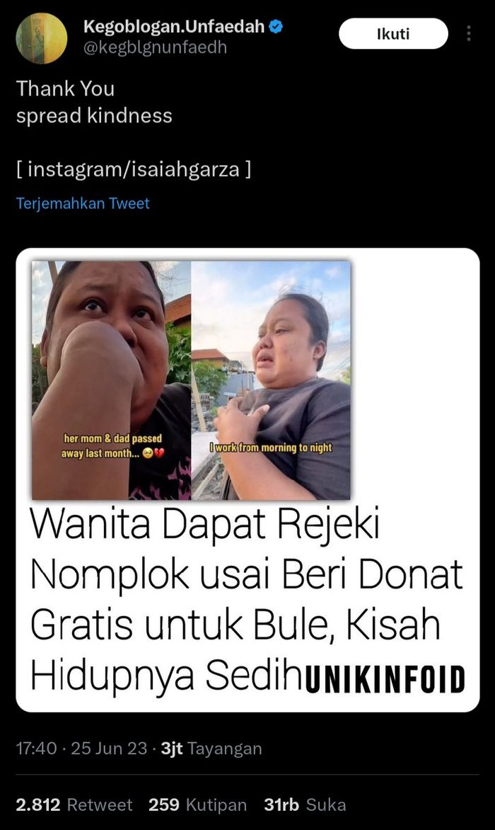 Postingan video penjual donat yang dapat rezeki dari bule