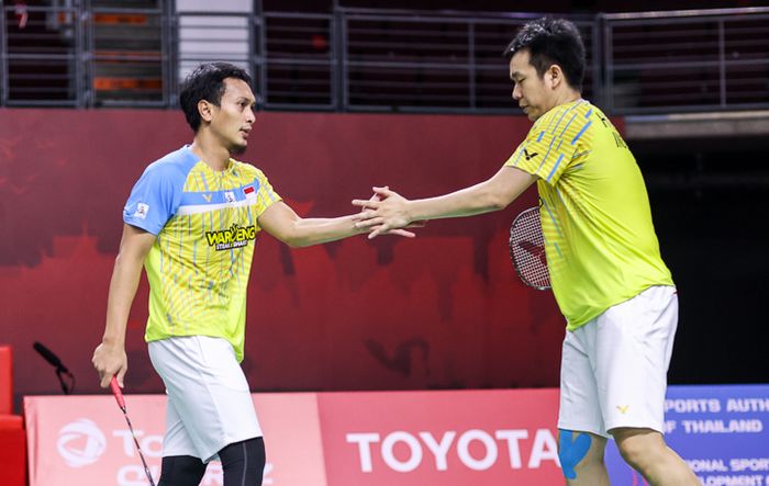 Mohammad Ahsan/Hendra Setiawan saat tampil di Toyota thailand Open 2021, Kamis (21/1/2021), di Impact Arena, Bangkok, Thailand.