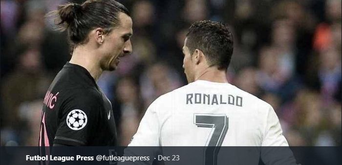 Zlatan Ibrahimovic dan Cristiano Ronaldo saat pertandingan PSG dengan Real Madrid di Liga Champions.