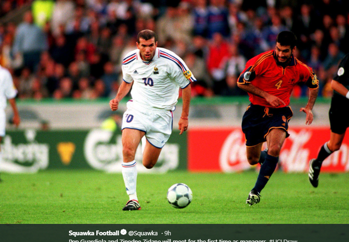 Zinedine Zidane (Kiri) dan Pep Guardiola ketika masih aktif sebagai pemain.
