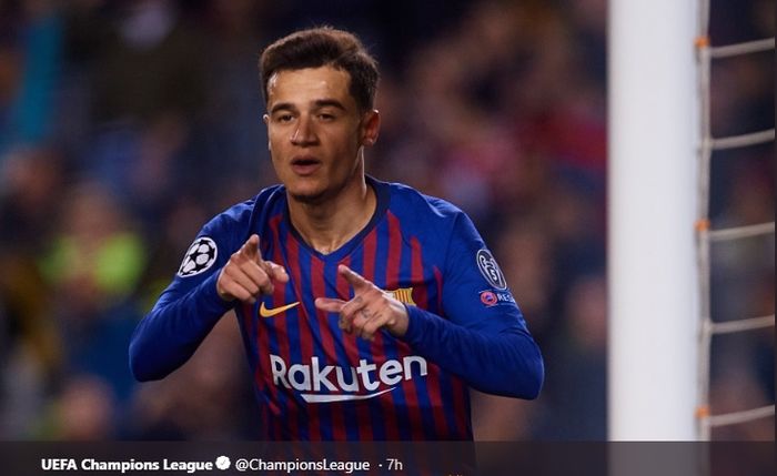 Gelandang serang Barcelona, Philippe Coutinho turut menyumbang satu gol kemenangan Barcelona atas Olympique Lyon di Camp Nou, Rabu (13/3/2019).