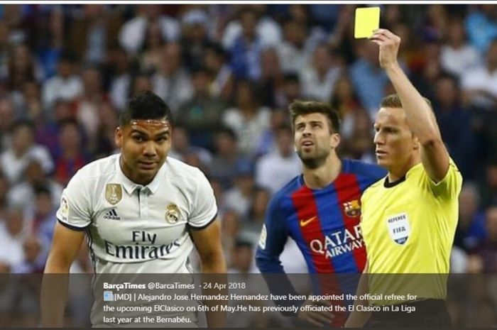 Alejandro Jose Hernandez saat memimpin pertandingan Real Madrid versus Barcelona.