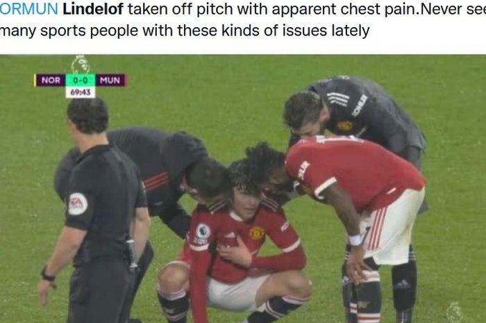 Bek Manchester United, Victor Lindelof, menjalani tes dan dipasangi monitor jantung usai nyeri dada di tengah laga.