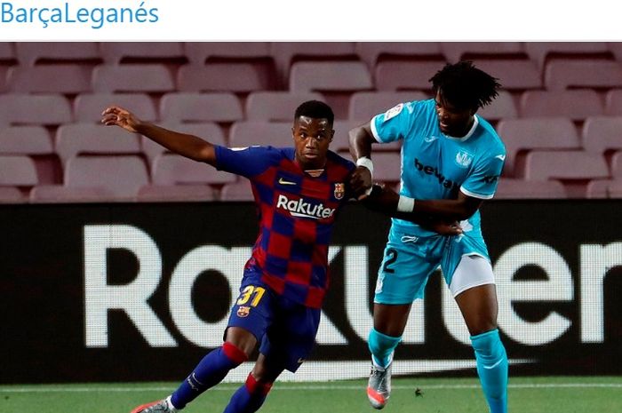 Ansu Fati berhasil mencetak gol ke gawang Leganes ketika Barcelona menjamu Leganes di Stadion Camp Nou pada laga pekan ke-29 Liga Spanyol, Selasa (16/6/2020) atau Rabu dini hari WIB.