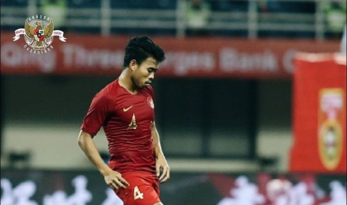 Bek timnas U-23 Indonesia, Nurhidayat, saat membela timnas di CFA International Tournament 2019.