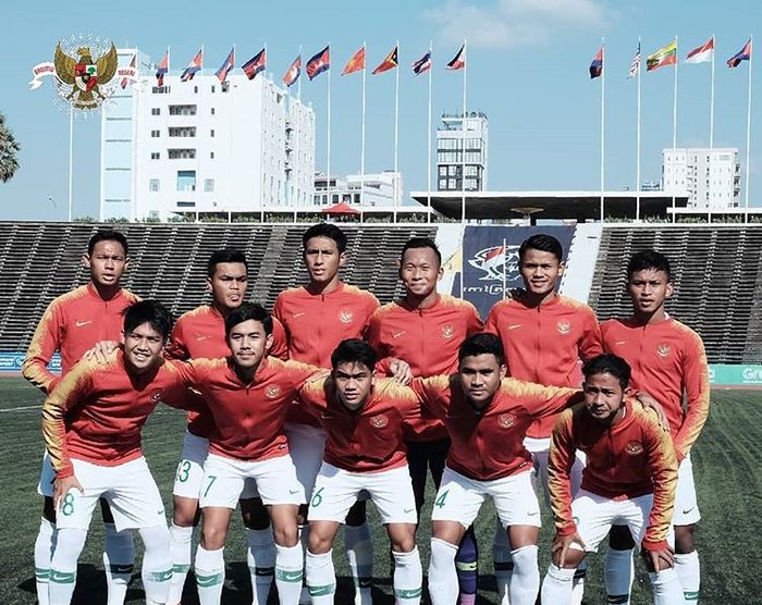 Skuat timnas U-22 Indonesia saat melawan Myanmar di Piala AFF U-22 2019.