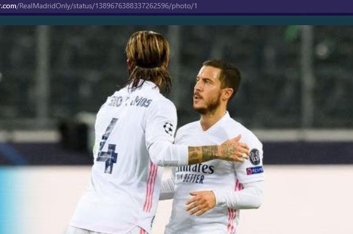 Sergio Ramos (kiri) dan Eden Hazard ketika sedang memperkuat Real Madrid.