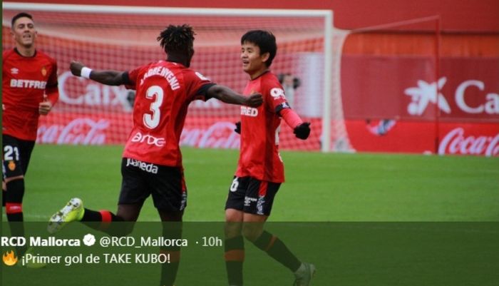 Pemain Mallorca, Takefusa Kubo, mencetak gol ke gawang Villarreal dalam laga Minggu (10/11/2019).