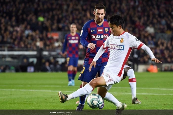 Aksi Takefusa Kubo ketika melawan Barcelona di Camp Nou, Sabtu (7/12/2019).