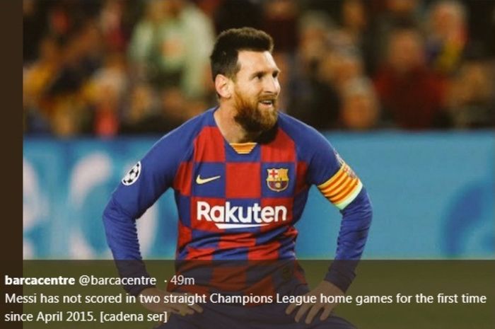 Megabintang Barcelona, Lionel  Messi, dalam laga melawan Slavia Praha di Camp Nou, Selasa (5/11/2019).