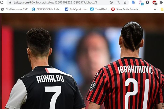 Cristiano Ronaldo dan Zlatan Ibrahimovic bersanding di laga AC Milan Vs Juventus di Stadion San Siro, dalam laga pekan ke-31 Liga Italia, Selasa (7/7/2020) atau Rabu dini hari WIB.