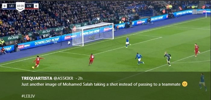 Aksi penyerang Liverpool, Mohamed Salah, dalam laga melawan Leicester City di King Power Stadium, Kamis (26/12/2019).