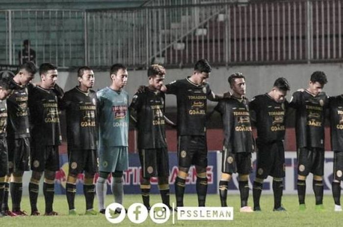 Para pemain PSS Sleman jelang laga kontra Barito Putera pada leg kedua 32 besar Piala Indonesia 2018 di Stadion Maguwoharjo, Sleman, 31 Januari 2019.