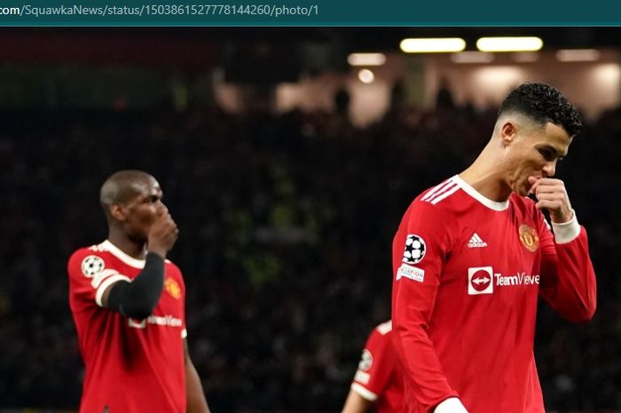 Ekspresi Cristiano Ronaldo usai Manchester United tersingkir dari Liga Champions.