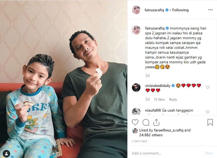Fairuz mengunggah potret kekompakkan suami dan anaknya