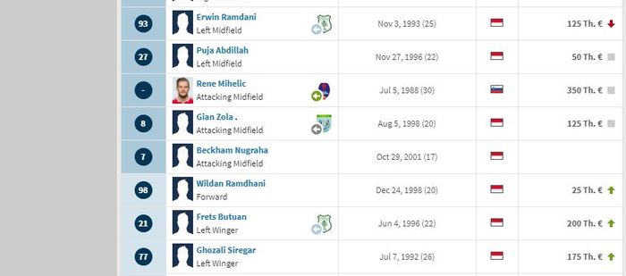 Laman Transfermarkt menunjukkan rekrutan pemain baru Persib Bandung, Rene Mihelic.