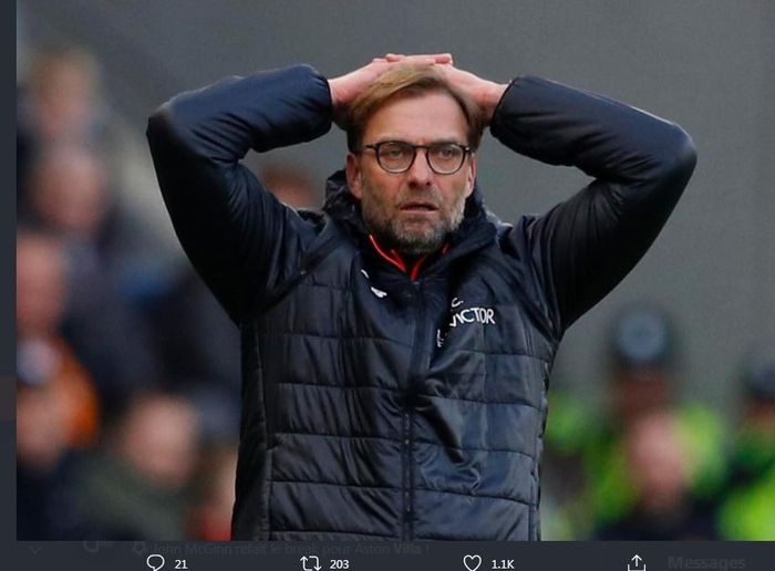 Reaksi pelatih Liverpool, Juergen Klopp.