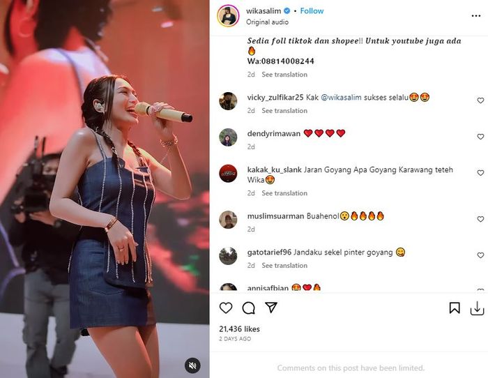 Komentar netizen di unggahan Wika Salim
