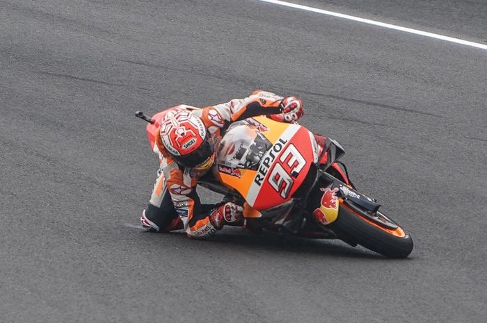 Aksi Marc marquez pada balapan MotoGP Prancis 2019.