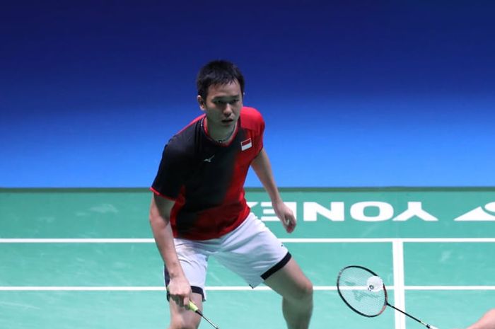 Mohammad Ahsan (kanan)/Hendra Setiawan saat bertanding pada babak perempat final Japan Open 2019, di Musashino Forest Sports Plaza, Tokyo, Jepang, Jumat (26/7/2019).