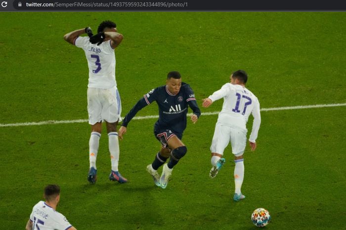 Aksi individu Kylian Mbappe saat mencetak gol ke gawang Real Madrid dalam laga leg pertama babak 16 besar Liga Champions