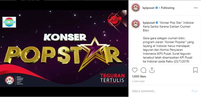 KPI tegur Konser Pop Star