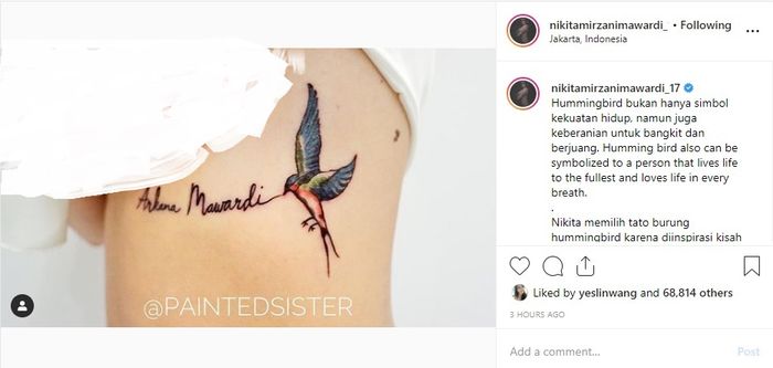 Nikita Mirzani kembali membuat tato
