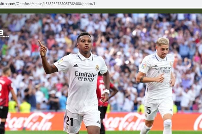 Rodrygo, salah satu pemain Brasil yang menyelamatkan Real Madrid dalam laga melawan Real Mallorca pada lanjutan Liga Spanyol di Stadion Santiago Bernabeu, Minggu (11/9/2022).