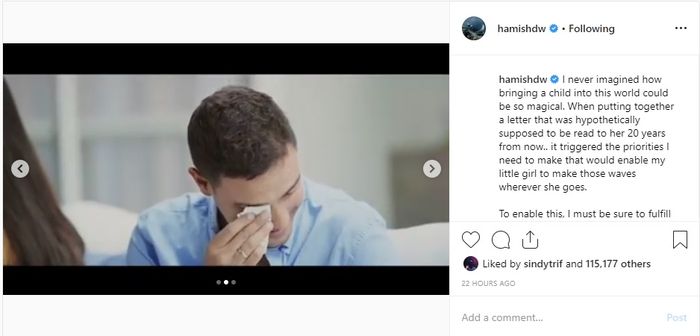Hamish berurai air mata saat bacakan surat untuk sang anak