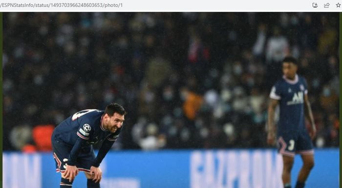 Megabintang Paris Saint-Germain, Lionel Messi, gagal mencetak gol lewat penalti pada laga leg pertama babak 16 besar Liga Champions 2021-2022 melawan Real Madrid di Stadion Parc des Princes, Selasa (15/2/2022).
