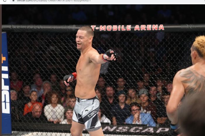 Nate Diaz mengalahkan Tony Ferguson pada laga main event di UFC 279 yang digelar di T-Mobile Arena, Nevada, Amerika Serikat, 10 September 2022. 