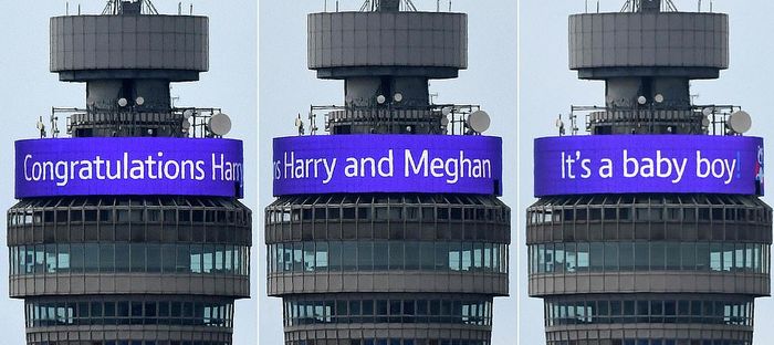 Ucapan selamat untuk Pangeran Harry dan Meghan Markle disiarkan di puncak BT Tower, London