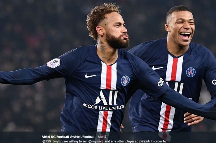 Penyerang Paris Saint-Germain, Neymar dan Kylian Mbappe. Kapten Juventus, Giorgio Chiellini, menyebut Mbappe lebih baik dari Neymar.